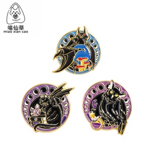 万圣节暗黑蝙蝠黑猫猫头鹰金属徽章胸针pin圆形勋章胸章衣服饰品