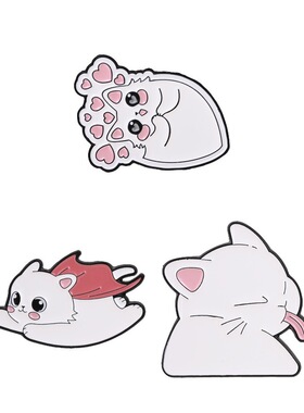 超可爱小猫咪白色金属爱心胸针