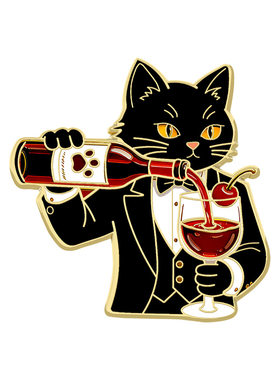 创意绅士猫红酒金属徽章胸针饰品