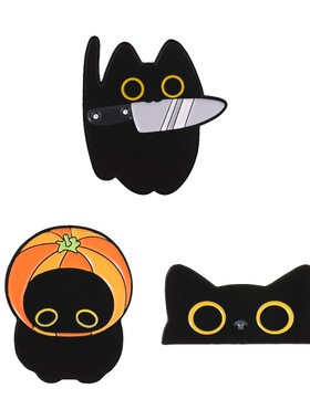 万圣节小黑猫南瓜头金属胸针饰品