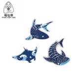海洋动物鲨鱼鳐鱼金属徽章胸针配饰pin海浪生态环保胸章衣服饰品