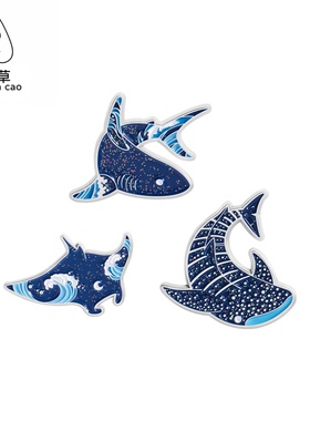 海洋动物鲨鱼鳐鱼金属徽章胸针配饰pin海浪生态环保胸章衣服饰品