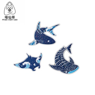 海洋动物鲨鱼鳐鱼金属徽章胸针配饰pin海浪生态环保胸章衣服饰品