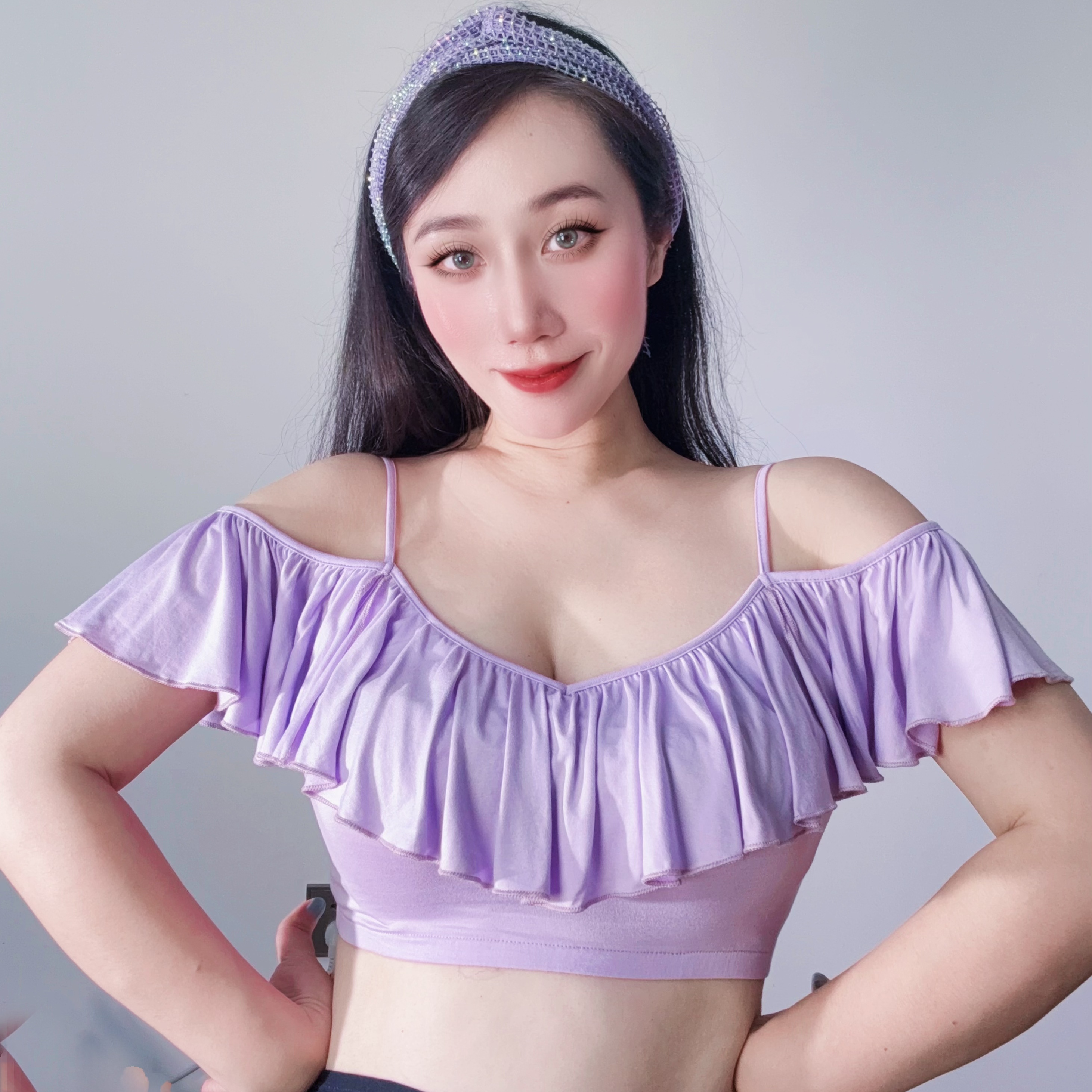 莫代爾肚皮舞荷葉邊上衣練功服沐熙佳新款舞蹈上衣