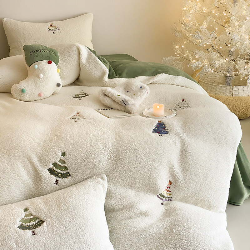 金喜鸟家纺小清新全消光牛奶绒四件套冬季加厚珊瑚绒新款床上用品