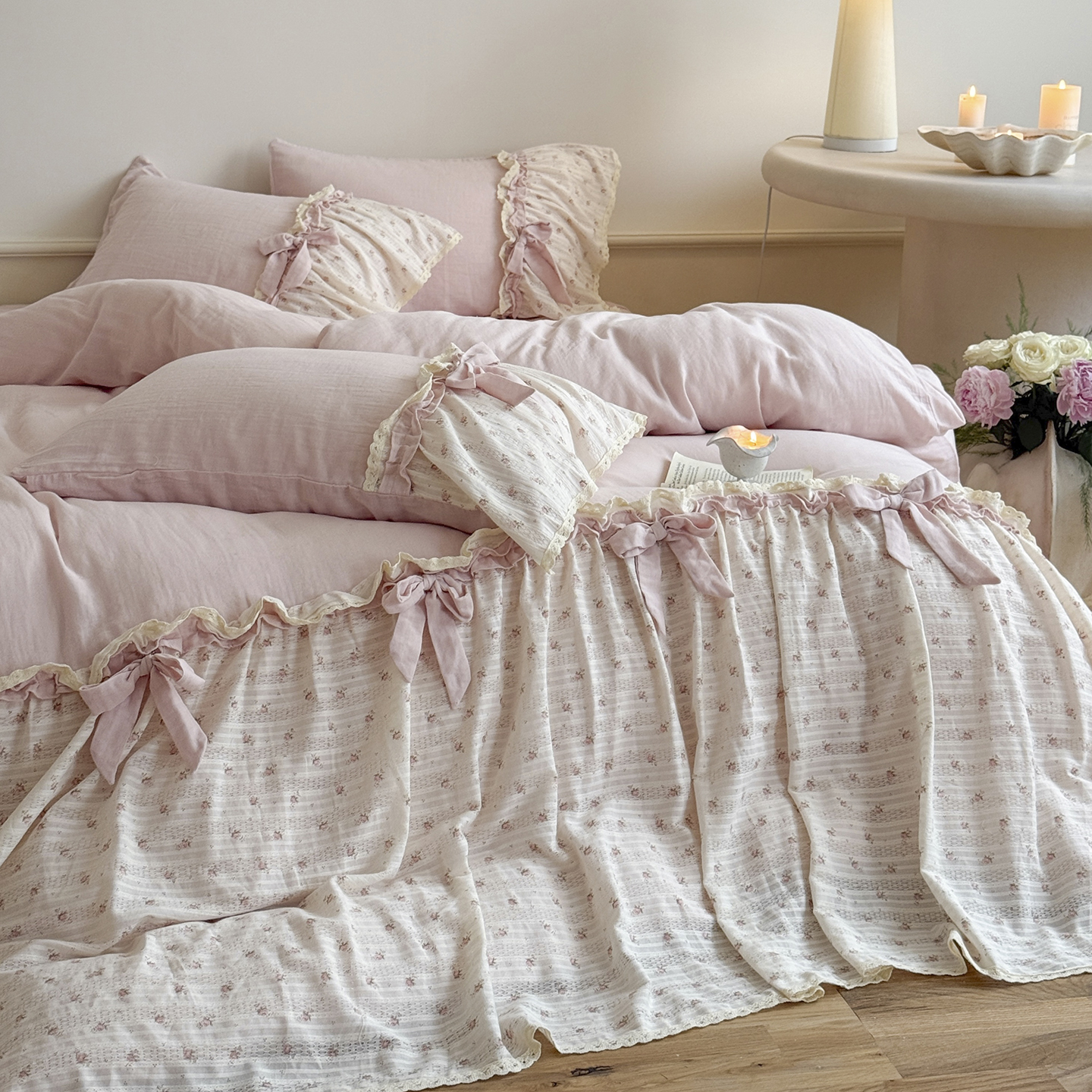 法式碎花全棉双层纱四件套