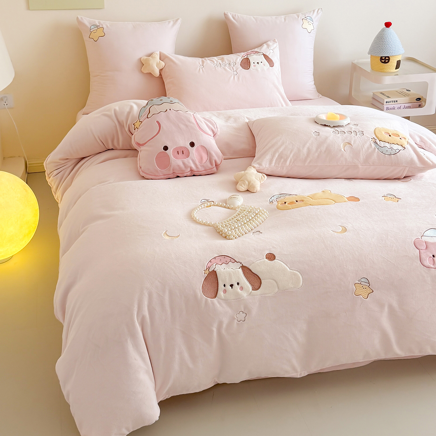 可爱趴趴熊牛奶绒四件套冬季加厚