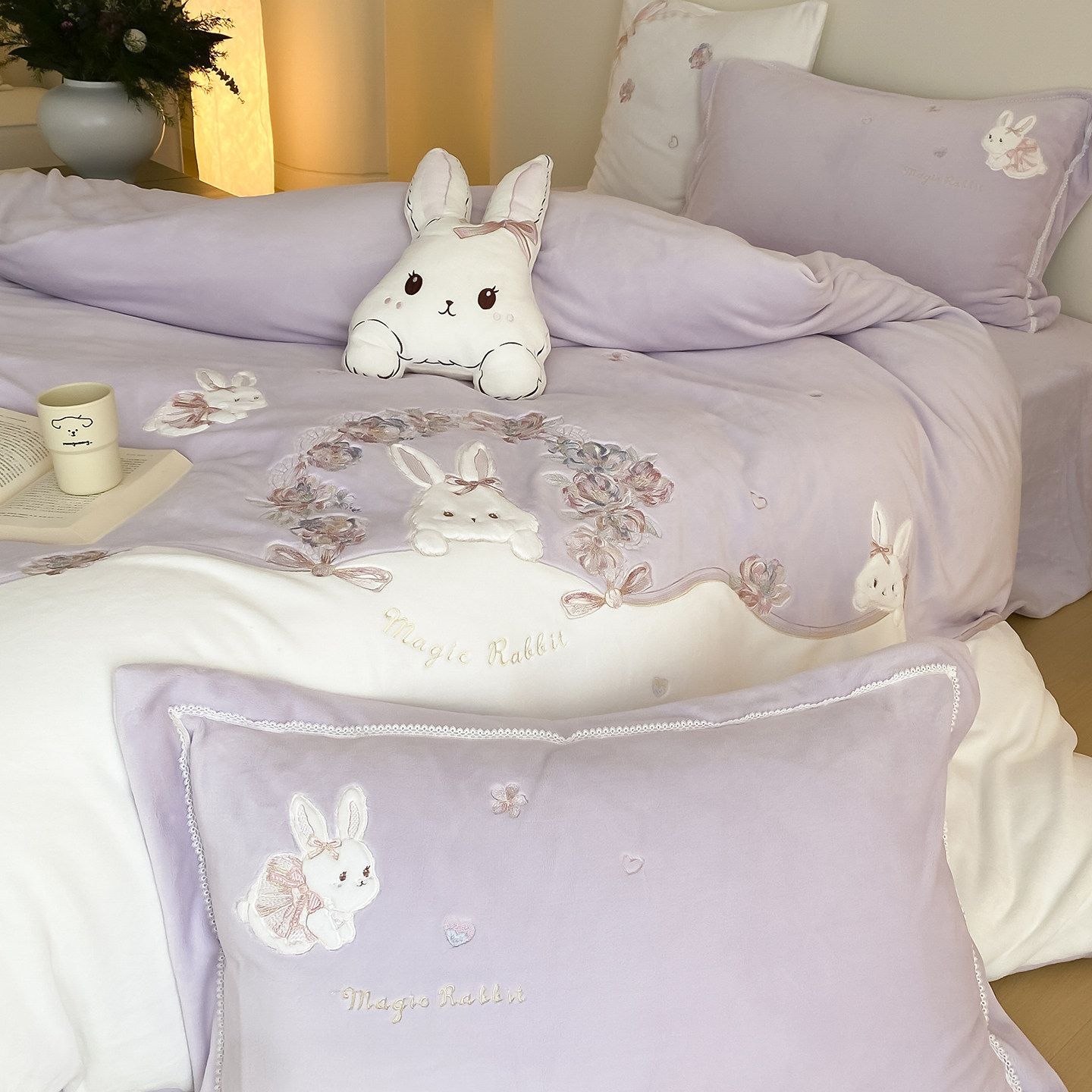 金喜鸟家纺少女心可爱兔子被套女孩加厚保暖牛奶绒四件套冬季新款