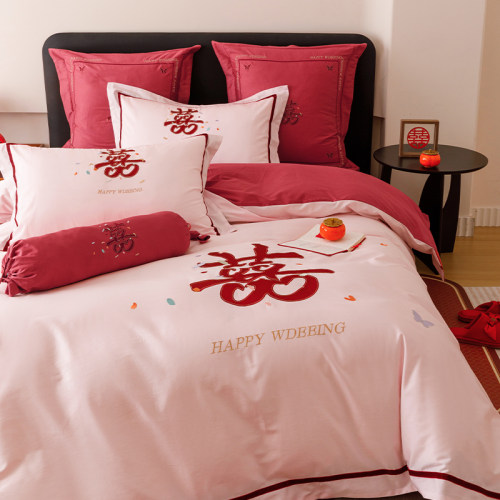 韩系大囍爱心100s长绒棉四件套
