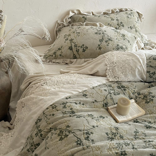 法式复古花卉牛奶绒四件套