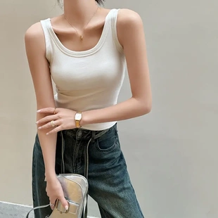 春夏白色纯棉打底吊带纯色修身 外穿上衣 小背心女西装 内搭辣妹大码