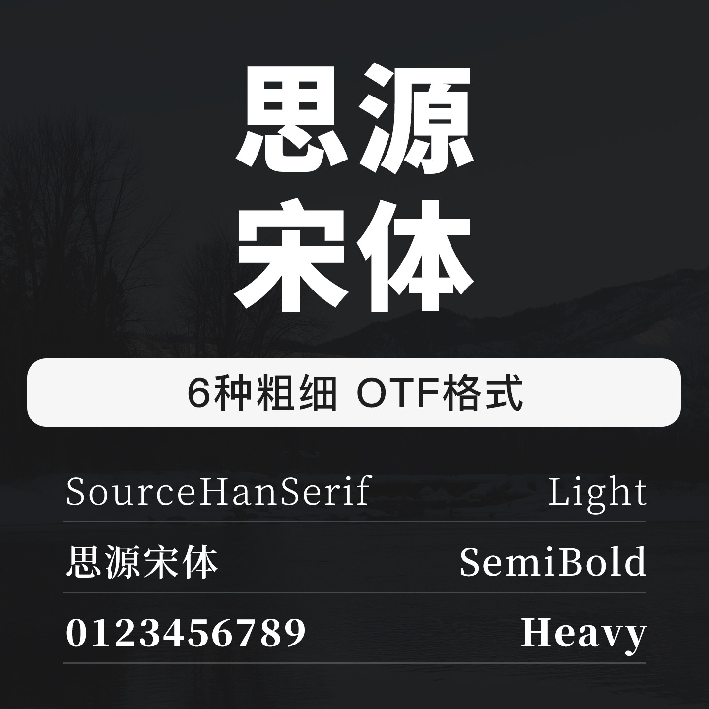 思源宋体字体包可商用中英文数字字体ttc字体文件支持mac/win系统图片