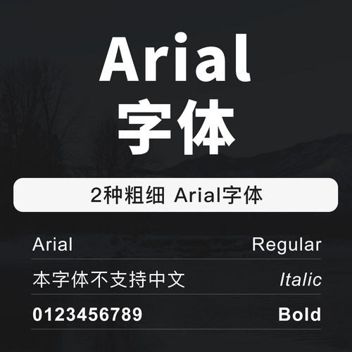 Arial字体包英文数字字体ttf字体文件支持mac/win系统
