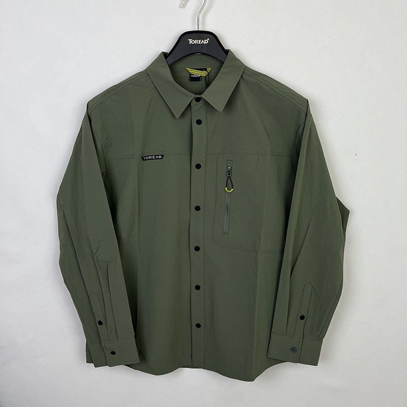 探路者衬衫男24春夏户外运动防波水弹力透气长袖外套TAKKCM81310