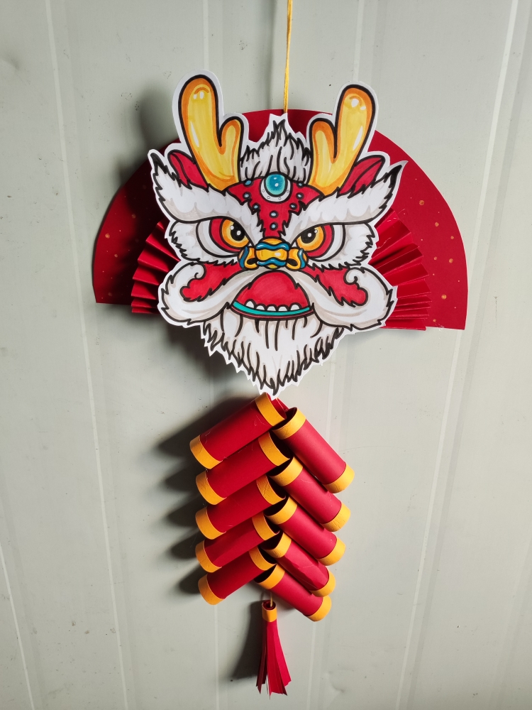 龙年折纸鞭炮竹挂件手工diy2024新年儿童幼儿园环创元旦主题装饰