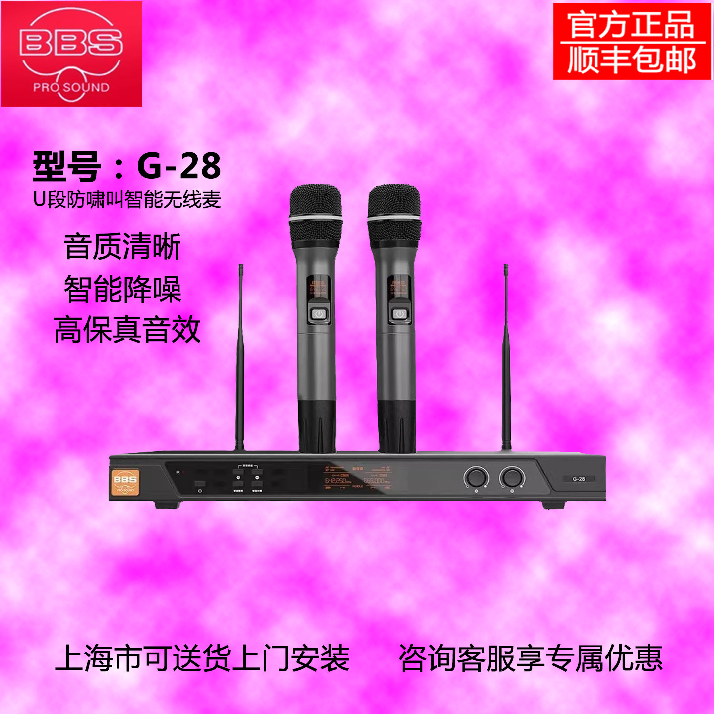 BBS G28一拖二家庭卡拉OK麦克风KTV唱歌专业无线手持话筒会议演唱