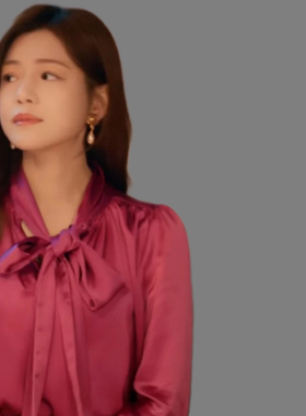 亲爱的仇敌陈妍希同款衬衫玫紫色飘带V领长袖减龄上衣女潮