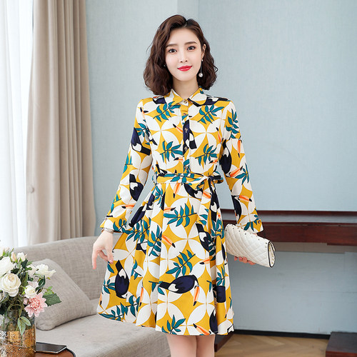 子女秋冬装修身风雪纺大码连衣裙