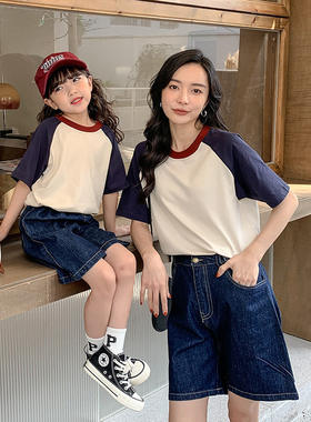 韩版宝宝亲子装夏装t恤一家三口2026新款洋气母子母女全家装短袖