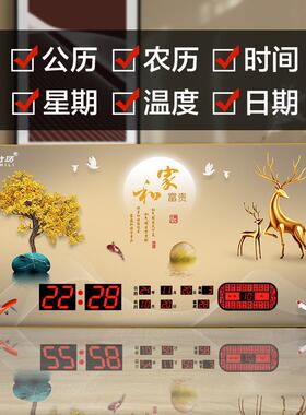 现代轻奢万年历电子钟表挂钟客厅家用餐厅装饰画钟表挂墙时钟超薄