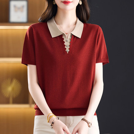 妈妈夏季天丝短袖T恤女2026新款中老年女装莱赛尔凉感Polo衫上衣