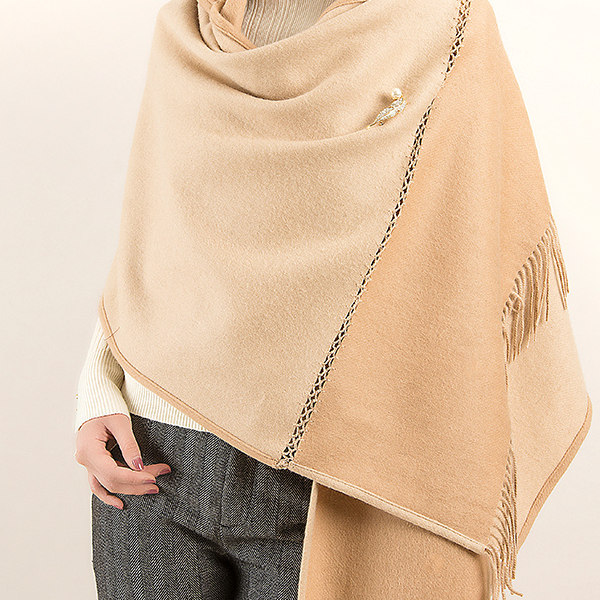 橘语手工拼接设计师款双面斗篷带帽披肩女春秋冬季加厚推荐包邮