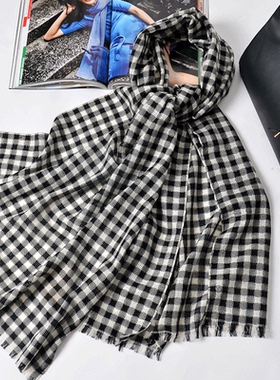 橘语澳洲羊毛格子空调房披肩围巾浅粉日系小清新春秋冬季包邮