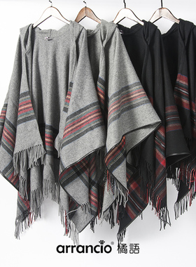 橘语纯羊毛带帽围巾披肩斗篷长外套女办公室礼盒外搭披风包邮