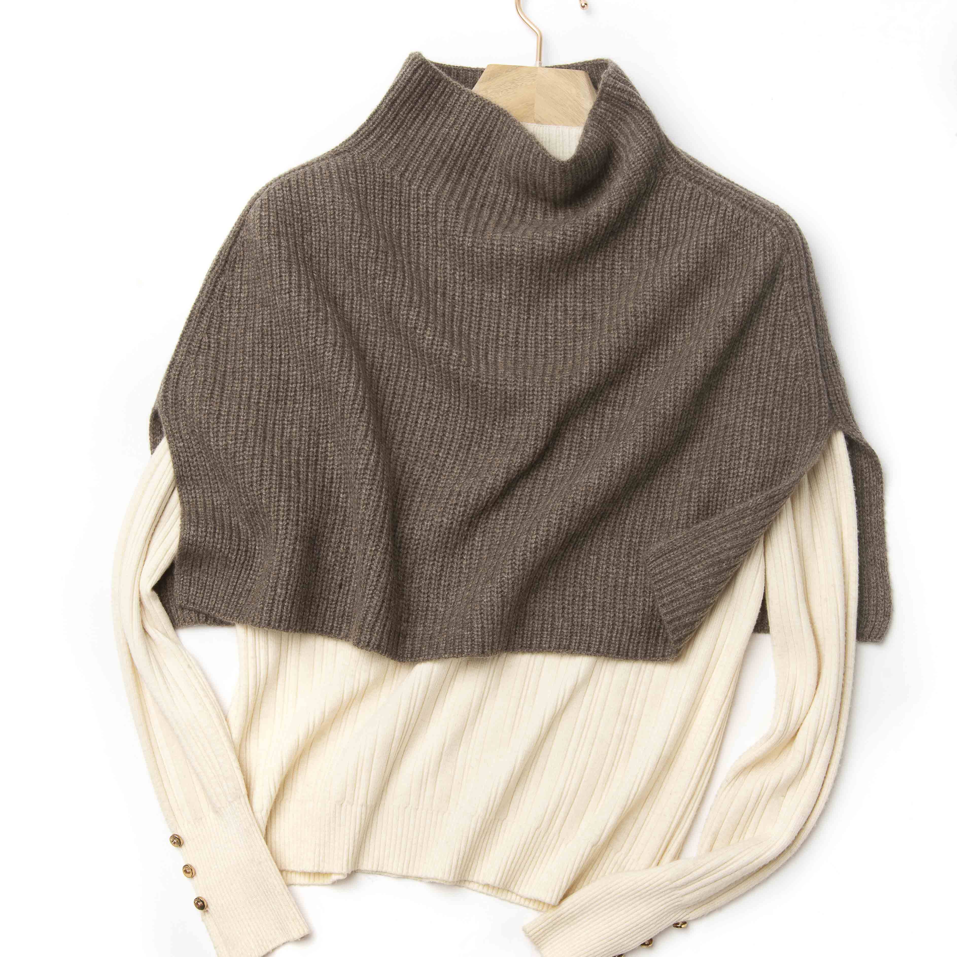 橘语纯牦牛绒套头柔软保暖造型针织元宝针加厚半高领法式围脖