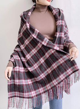橘语经典格子带帽时尚披肩斗篷女青春时尚品巨划算精品包邮方巾