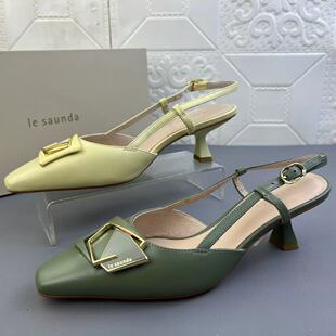 353637莱尔斯*正品处理羊皮时装女鞋真皮新款尖头后空通勤皮凉鞋