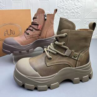 奥莱撤柜处理时尚休闲头层牛皮马丁靴女鞋高品质新款真皮厚底短靴