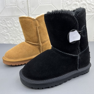 奥莱撤柜处理时尚休闲牛皮儿童雪地靴高品质冬季加绒保暖防滑短靴
