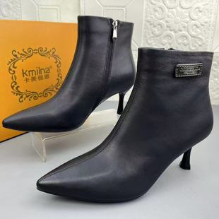 奥莱撤柜处理时尚羊皮高跟时装女鞋高品质新款真皮尖头瘦瘦靴短靴
