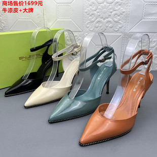 品牌正品断码处理牛漆皮女鞋欧洲站真皮夏季新款后空时装高跟凉鞋