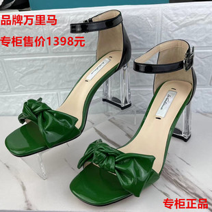 专柜万里马头层牛皮女鞋商场新款时装皮凉鞋外贸高跟凉鞋