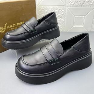 39意大利进口时尚休闲真皮女鞋撤柜处理新款厚底防滑耐磨乐福单鞋