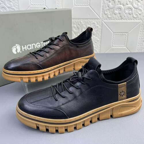 欢腾撤柜休闲头层牛皮男皮鞋单鞋