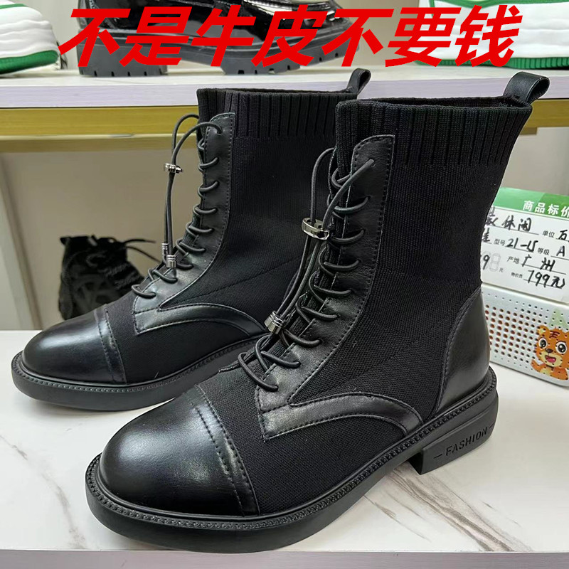 专柜大码处理牛皮女靴女鞋外贸清仓女士平底马丁靴撤柜真皮短靴子