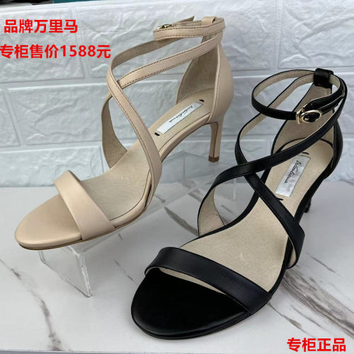万里马牛皮清仓女鞋高跟时装凉鞋