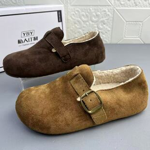 奥莱撤柜处理时尚羊羔毛搭扣博肯女棉鞋高品质新款防滑耐磨棉单鞋