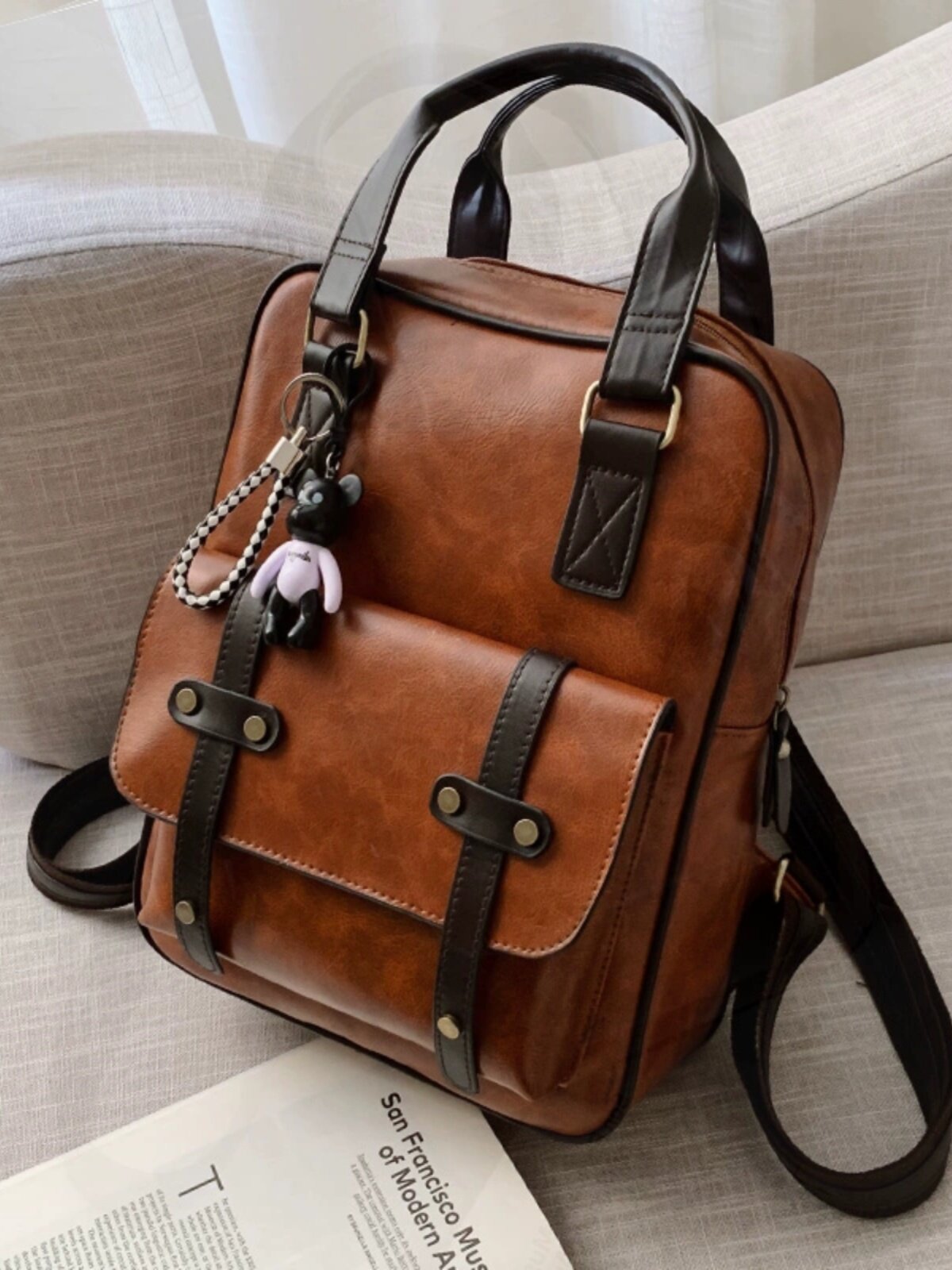 FOREST SCHOOL BAG FEMALE COLLEGE STUDENT BRITISH STYLE HIGH-QUALITY BACKPACK RETRO DOUBLE BACKPACK BACKPACK BACKPACK LEATHER BAG