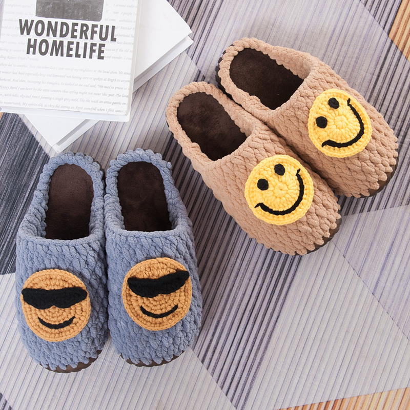 泡芙花纯手工毛线编织拖鞋冬季情侣款勾拖鞋卡通居家舒适保暖棉鞋
