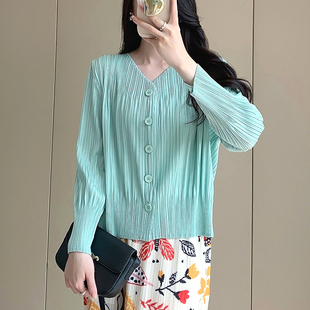 上衣 减龄长袖 三宅海外正品 褶皱甜美清新春气质外套女显瘦防晒开衫