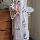 宽松旗袍连衣裙秋新品 复古国风重工刺绣倒大袖 锦瑟 枕梦村庄
