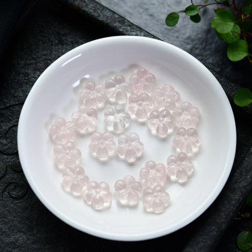 天然粉水晶梅花通孔配件 约13*6mm  DIY手串项链 LH316