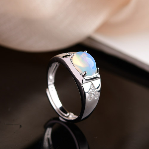 天然彩欧泊纯银戒指 S925银活口 D266