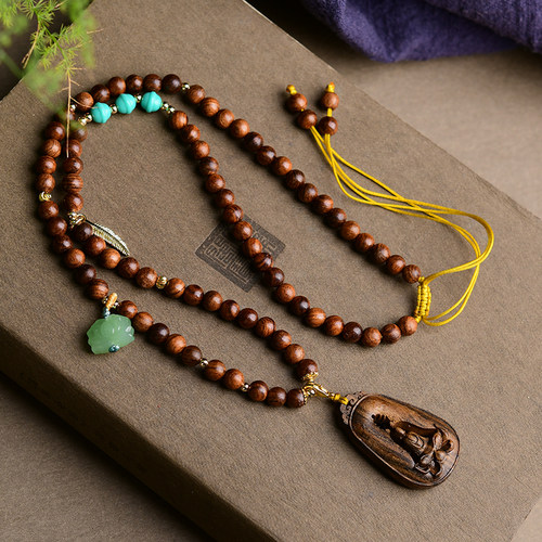 沉香无相佛吊坠 搭配花梨木项链 文玩饰品礼物 CF521