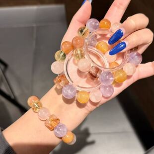 胶花方糖紫兔毛粉晶黄水晶单圈手串手链 时尚饰品礼物 LH749