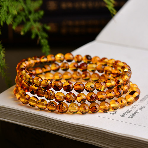 天然花珀圆珠单圈手链 蜜蜡手串  LH194